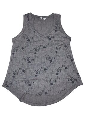 Women's L.A. Soul Gray & Black Cat Print V-Neck Tank Top L